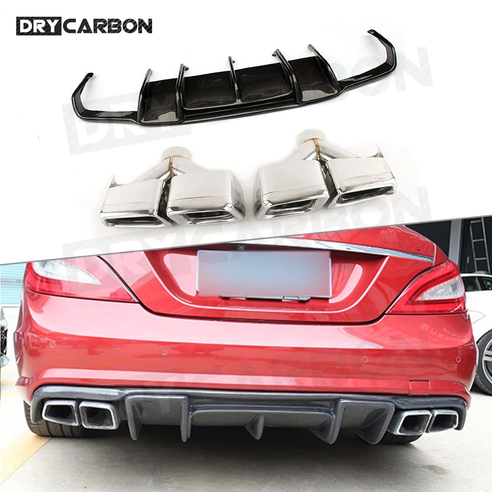 

Carbon Fiber Rear Diffuser Bumper Lip Spoiler For Benz CLS Class W218 CLS350 CLS63 AMG 2011-2014 OO-OO Exhaust Tips Guard