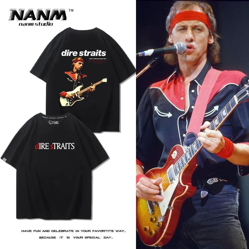 

Dire Straits American y2k hip-hop rock sports music street fitness summer loose men's T-shirt top women's T-shirt couple style