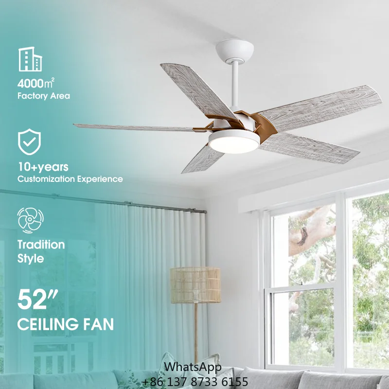 ABS 5 Blade Model 7034 52-inch Remote Control Electric DC Motor Light Weight White Energy Efficient Class A Quiet Household