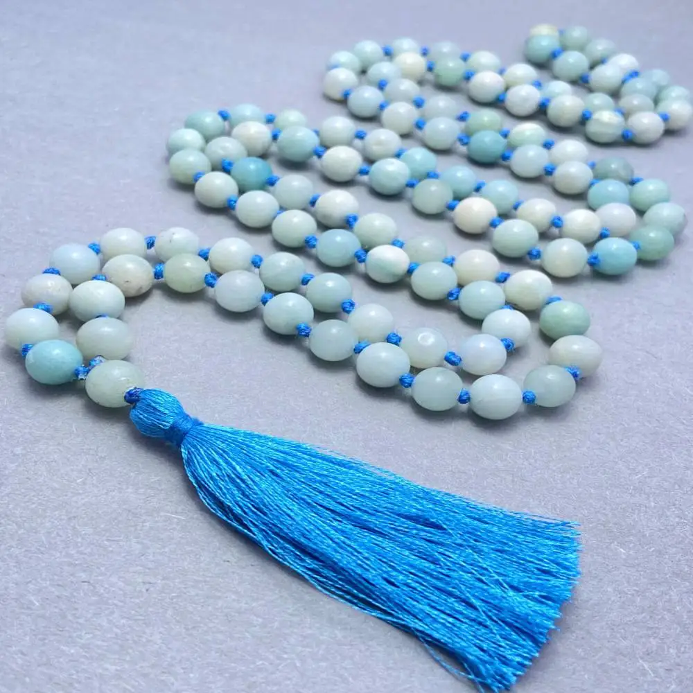 

Natural Amazonite 108 Mala Beads Necklace Calm & Clarity Healing Crystal Jewelry