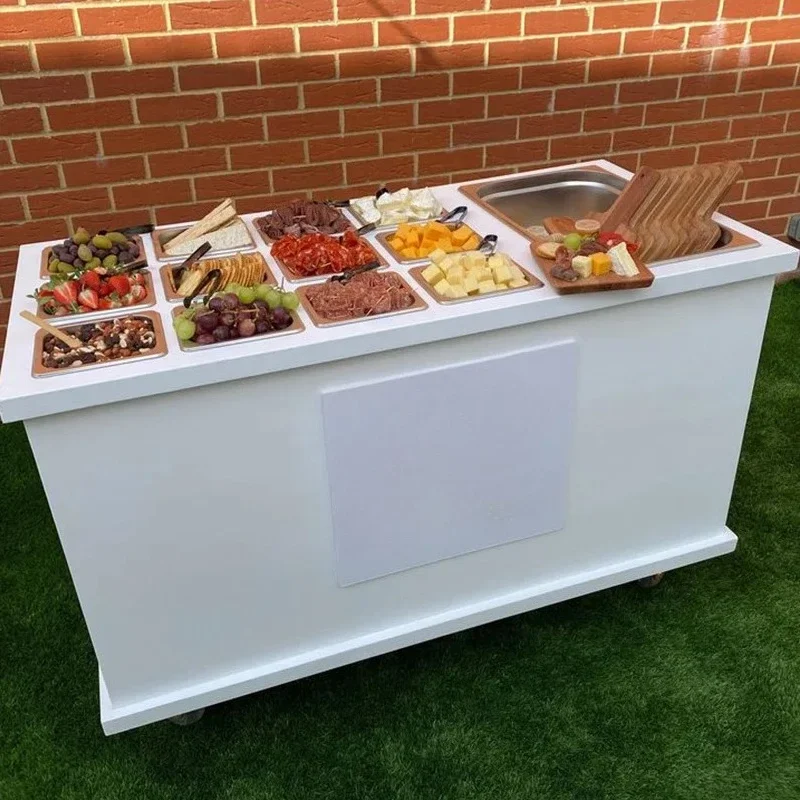 

Custom White Foldable Metal Candy Cart Mobile Food Cart with Wheels for Wedding Decorations