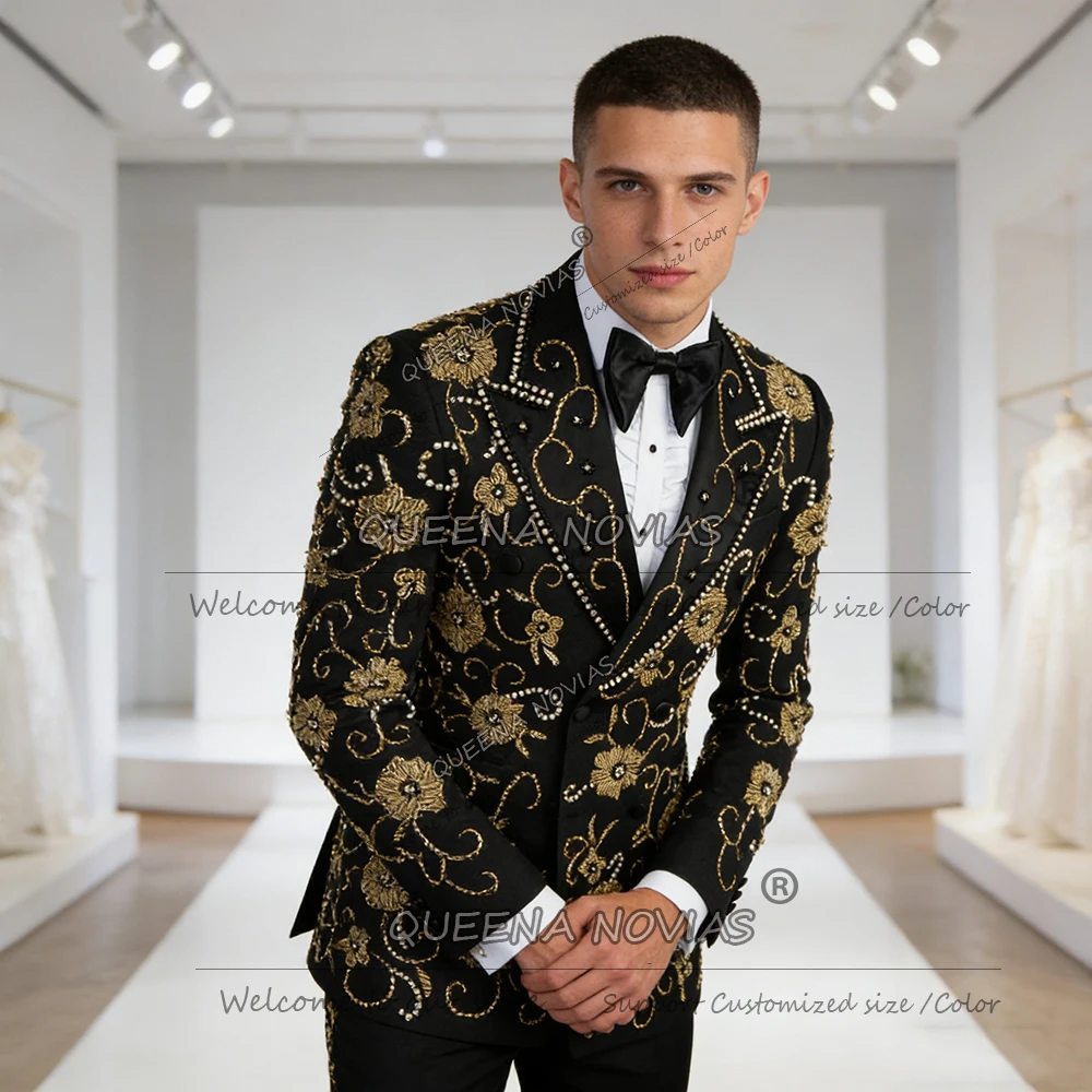

Мужской модный костюм из бисера, наряд для свадьбы, пиджак с остроконечными лацканами для выпускного вечера, индивидуальные смокинги для банкета жениха, комплекты из 2 предметов, костюм Homme