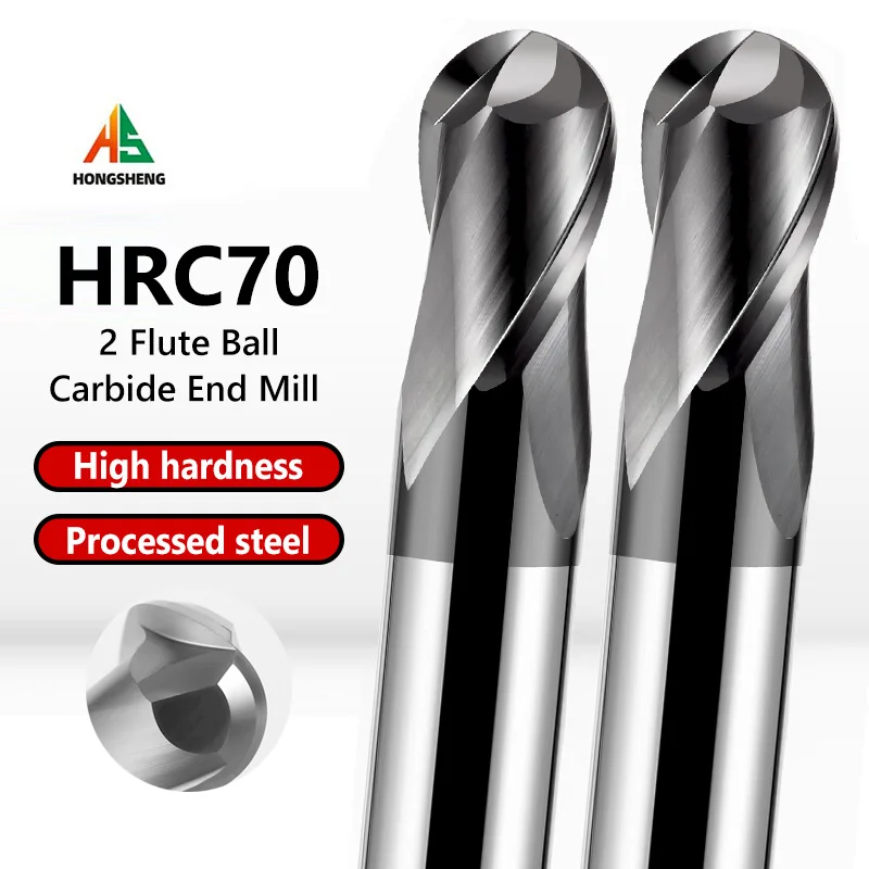 HRC70 Ball Nose End Mill Tungsten Carbide Cutter CNC Router Bit Milling Tool R0.5 2 4 6 810mm 2 Flute Metal Steel Machining Tool