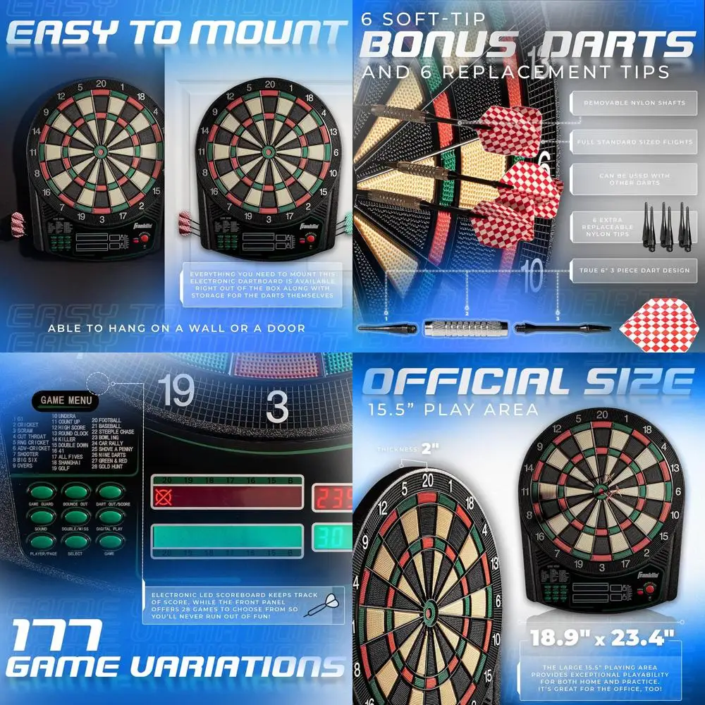 

Digital Soft Tip Dartboard Set with 6 Darts and Electronic Scoring