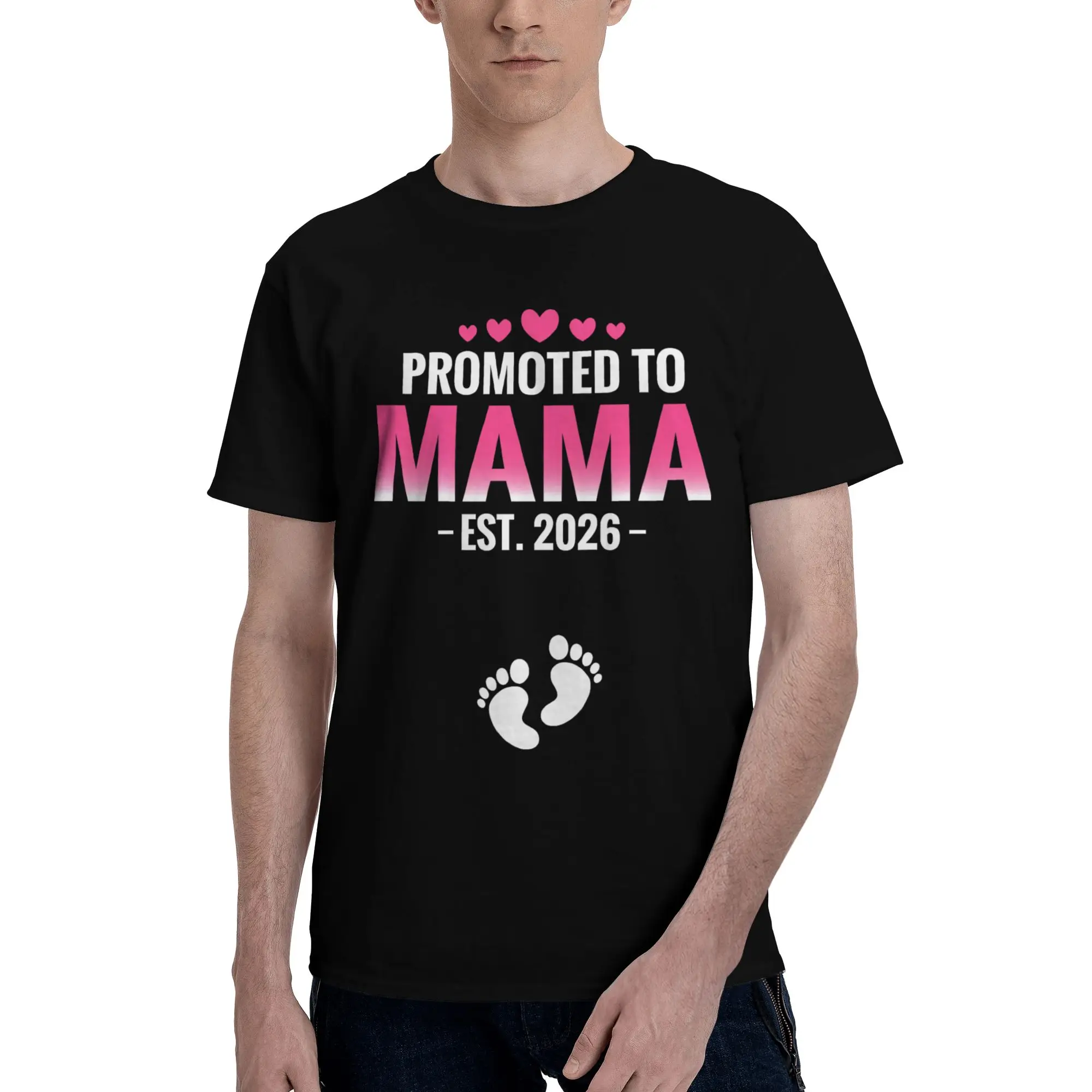 Promoted to Mama Est Novelty 100% Cotton T-Shirt Mothers Day Tees Tops For Men