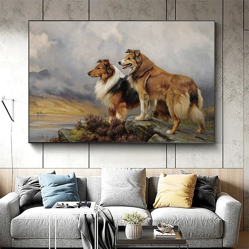 Vintage Dog Portrait Print Poster Setters Foxhound Spaniel Collie Canvas Painting Farmhouse Pet Wall Art Picture Home Decor