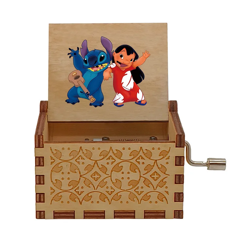 Disney Stitch Muziekdoos UV Schilderen Lasergravure Houten Handslinger Muziekdoos Tafelblad Ornament Kinderspeelgoed Kerst Verjaardagscadeau