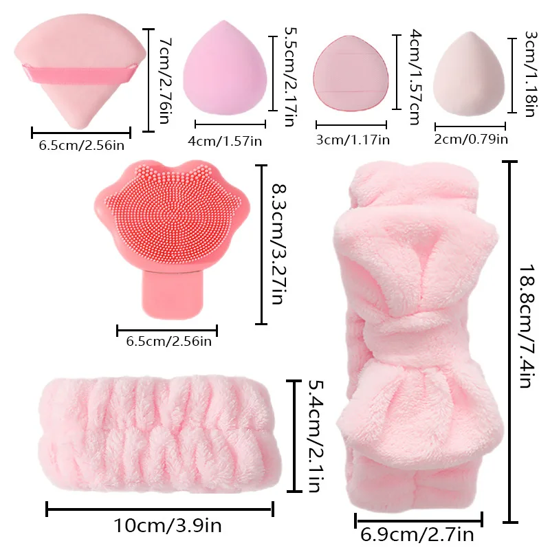 Travel Makeup Bag Set Makeup Sponge Headband Hair Band Wristband Facial Cleansing Brush Moisture-proof Storage Bag Beauty Kit