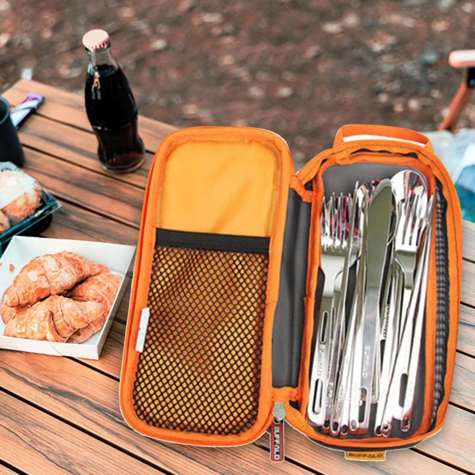 Camping Picnic Tableware Storage Mesh Bag Cutlery Organizer Holder