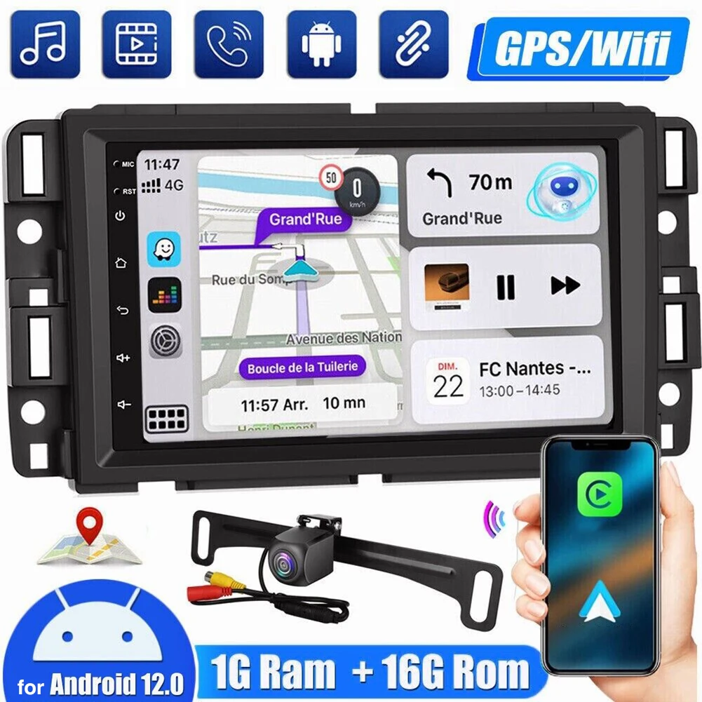 Compatível para Chevrolet GMC Android 13 Navegação no carro CarPlay integrado de 7 polegadas + Android Auto / 2 + 32G