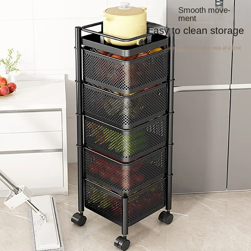 Rotatable Kitchen Fruit Shelf Multi Layer Vegetable Rack Large Capacity Snacks Organizer with Wheels Space Efficient