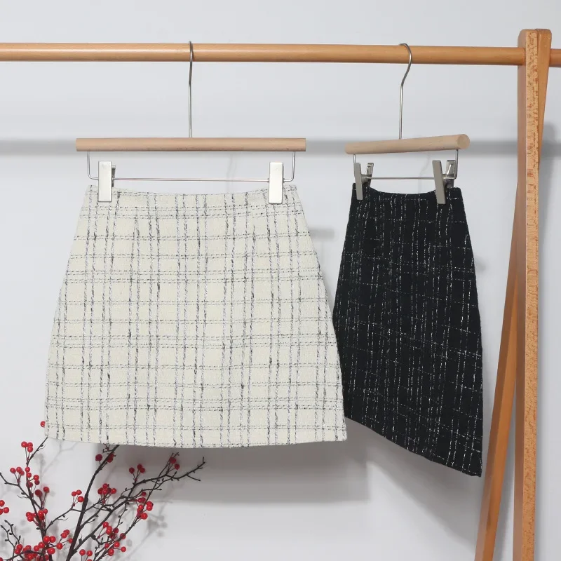 IMU Vintage Tweed Mini Skirt High Waist Slim A Line Bodycon Skirt Anti Exposure Lined Casual Short Skirt for Women Chic Outfit 8
