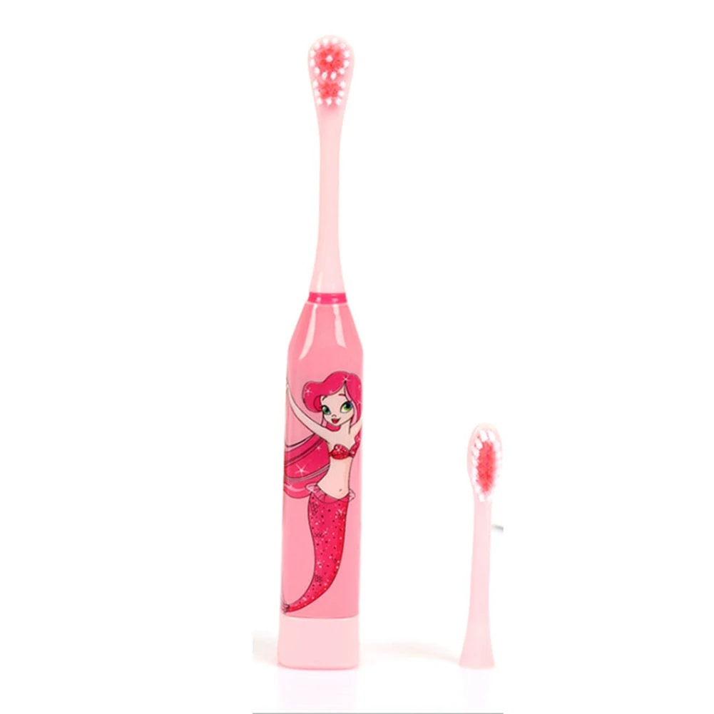 Brosse à dents électrique sonique pour enfants, motif de dessin animé, tête de brosse à dents remplaçable, brosse à dents à ultrasons rose