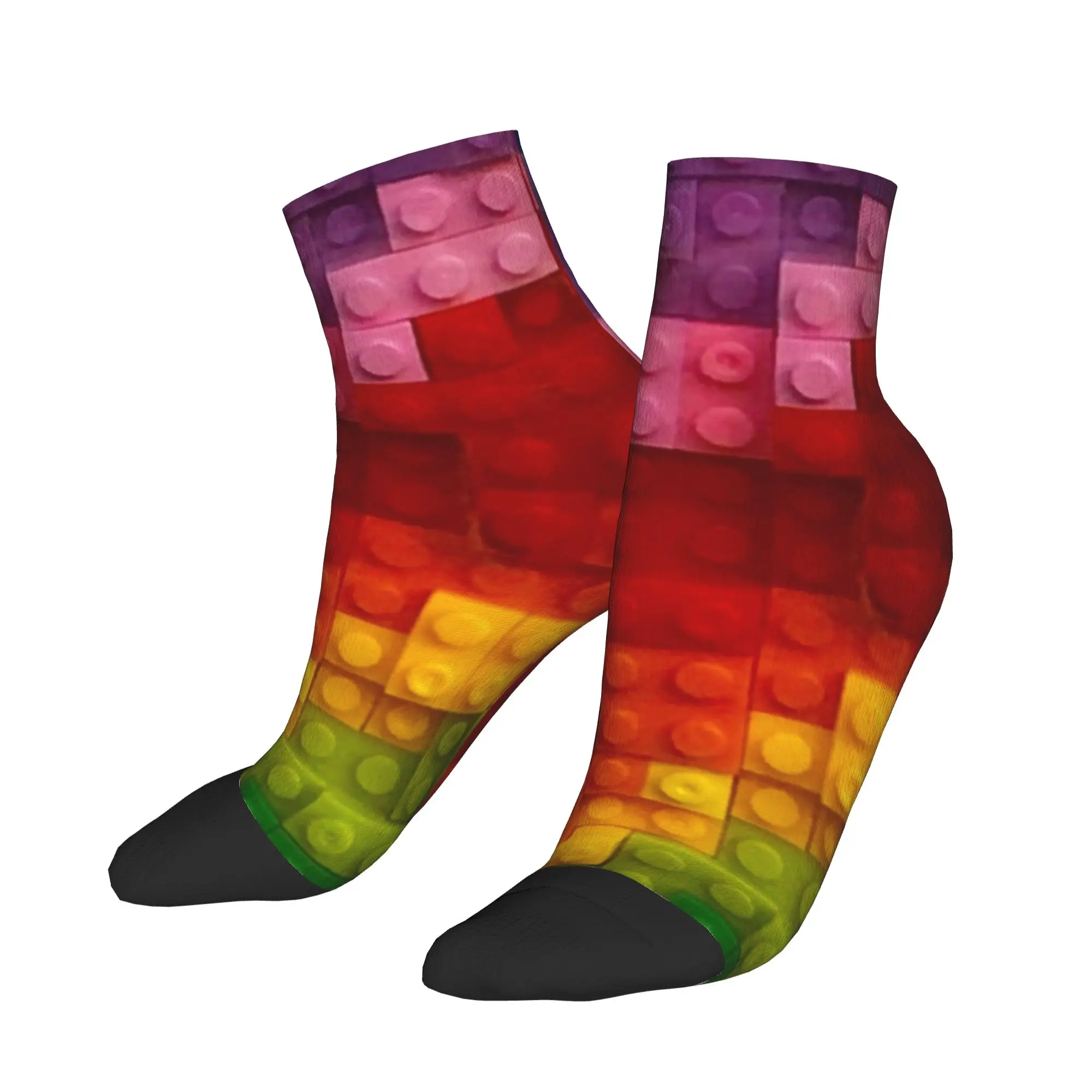 Building Block Style Rainbow Colours Ankle Socks Graphic Casual Socks Summer Non-Slip Running Sports Quality Sock For Women Men