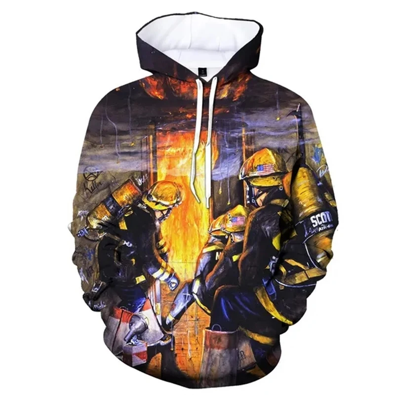 Autumn Fireman 3D Print Hoodies Men Women Fashion Casual Harajuku Sweatshirts Oversized Hoodie Pullovers Tracksuit Kids Clothing