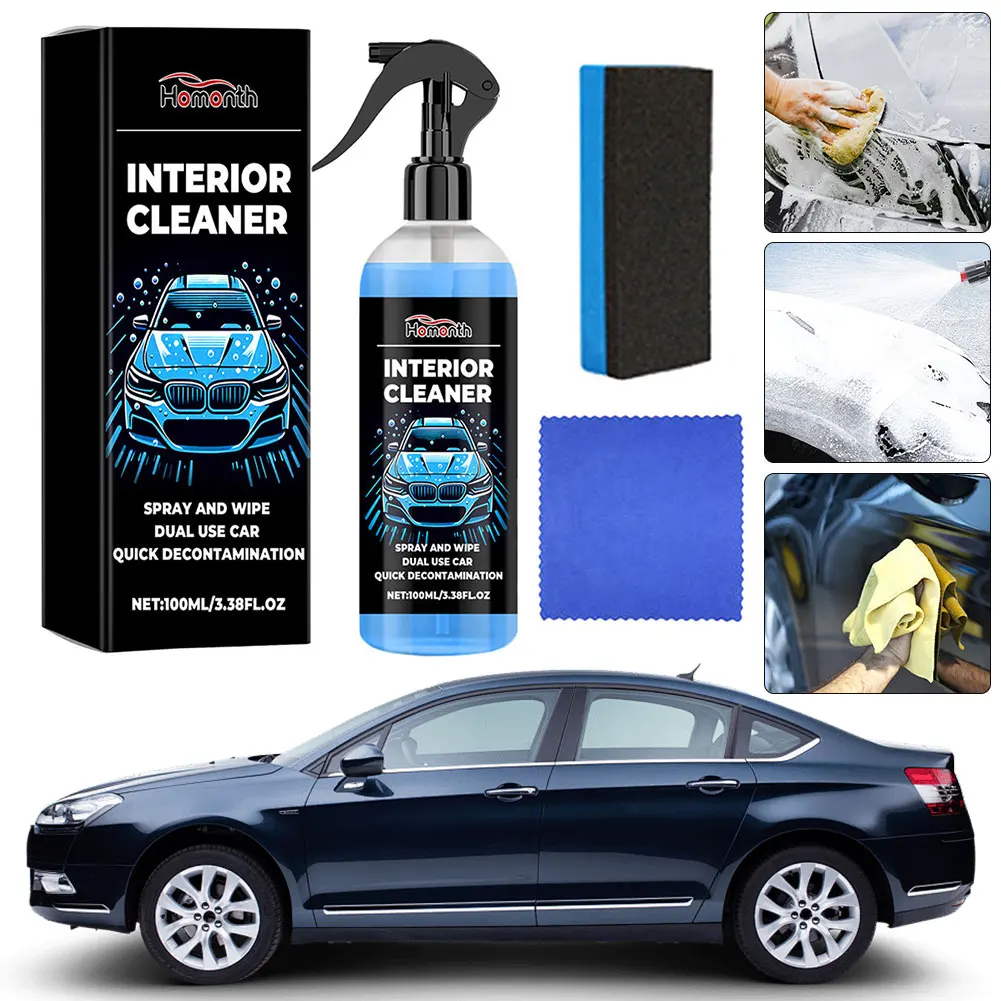 

100ml Car Interior Leather Cleaner with Sponge & Cloth Auto Interior Cleaner Stain Remover Car Interior Strong Decontamination