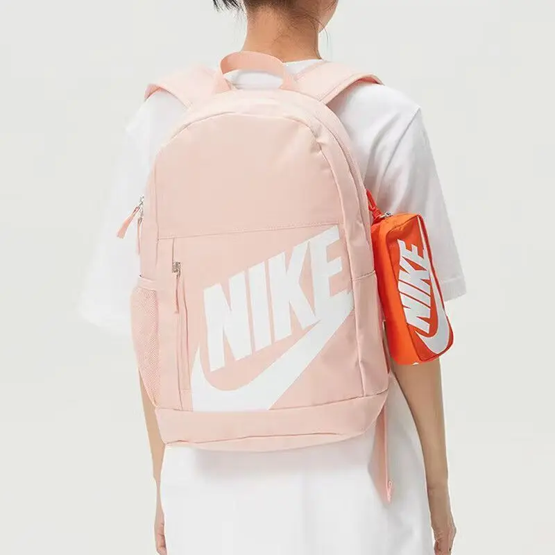 Nike18L Brand Logo Backpack, Medium Size, Unisex, Zipper Closure, Fabric, Couple Style, Versatile, White with Orange and Arctic Orange, Hj4186-800