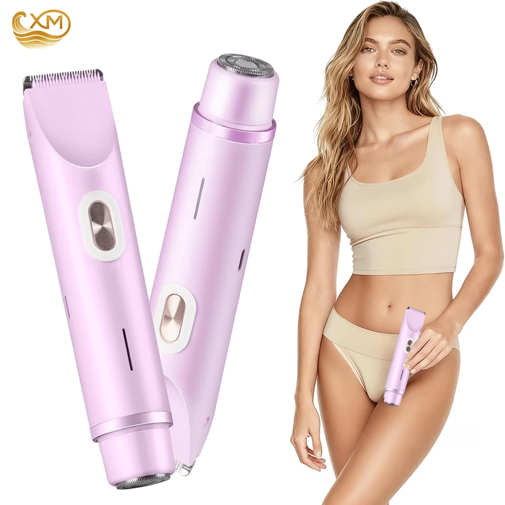 

Women Electric Shaver Dual Head Bikini Trimmer Waterproof Body Hair Trimmer Facial Hair Remover for Bikini Underarm Leg Arm