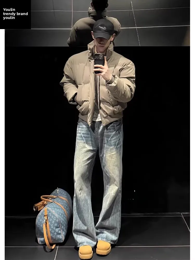 

Мужские джинсы-клеш в американском ретро-стиле с узором «молния», прямые брюки, повседневные молодежные джинсы