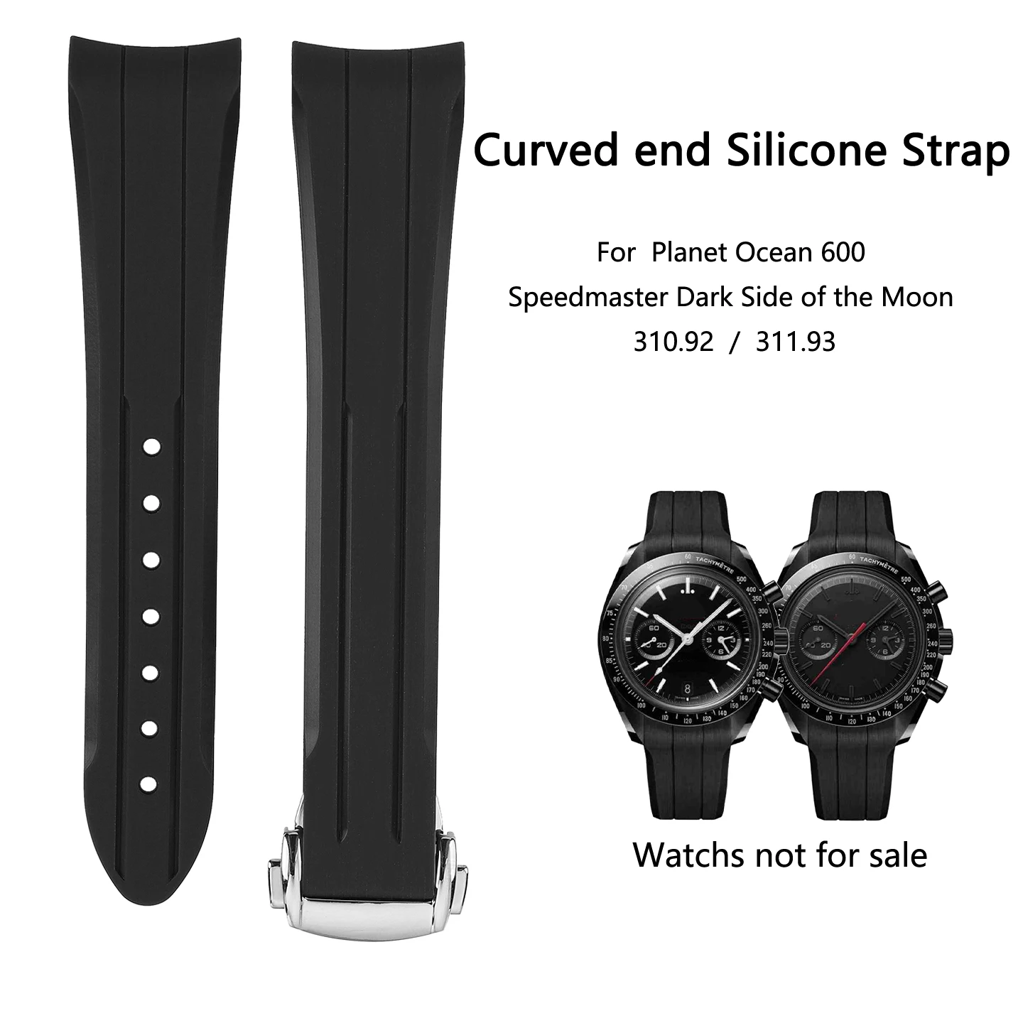 21mm Curved end Silicone Watch Strap For OMEGA Planet Ocean 600 Speedmaster Dark Side of the Moon 310.92 311.93 Replacement Band