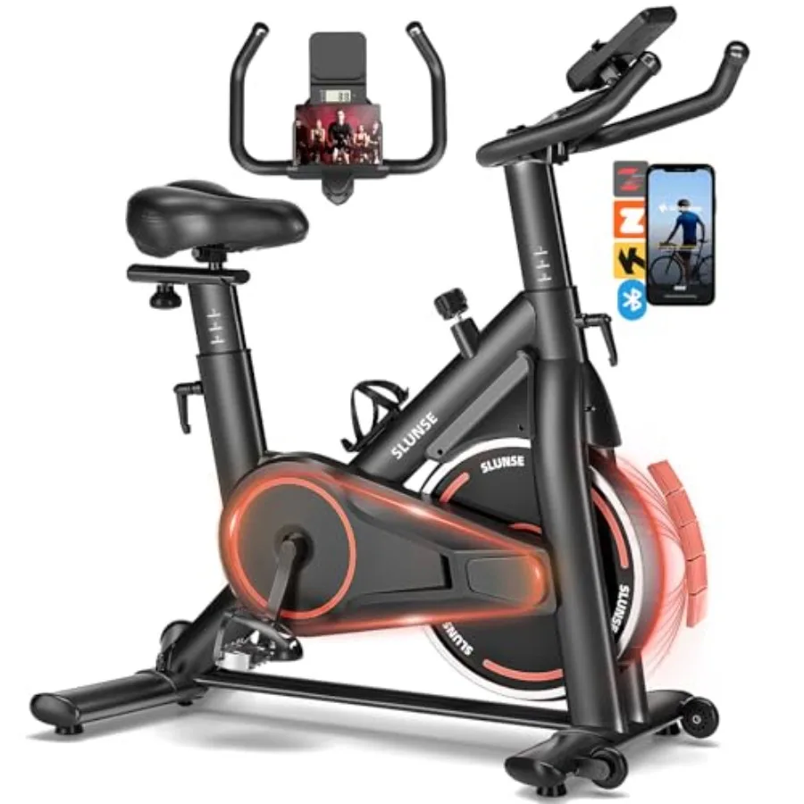 

Adjustable Magnetic Resistance Exercise Bike for Home with App Compatibility Silent Indoor Cycling Bike in Black 350lbs Weight