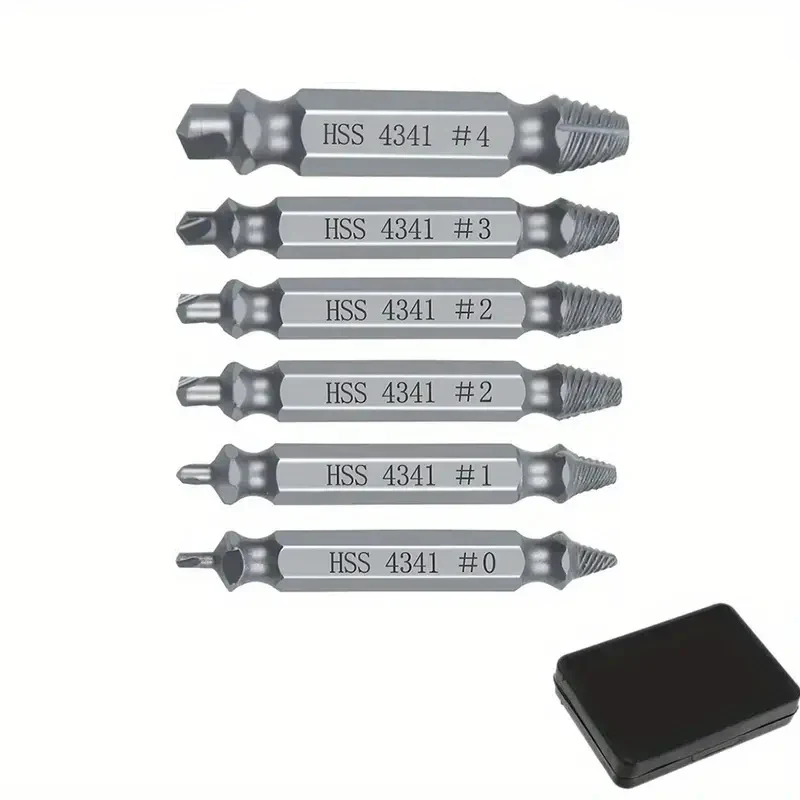 6Pcs Damaged Screw Extractor Drill Bit Set Stripped Broken Screw Bolt Extractor Remover Easily Take Out Demolition Tools