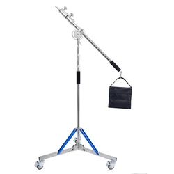 3.3M 130in Heavy Duty Stainless Steel Light Stand Tripod C-Stand With 3 Casters Wheel Photography Magic Leg For Light Softbox