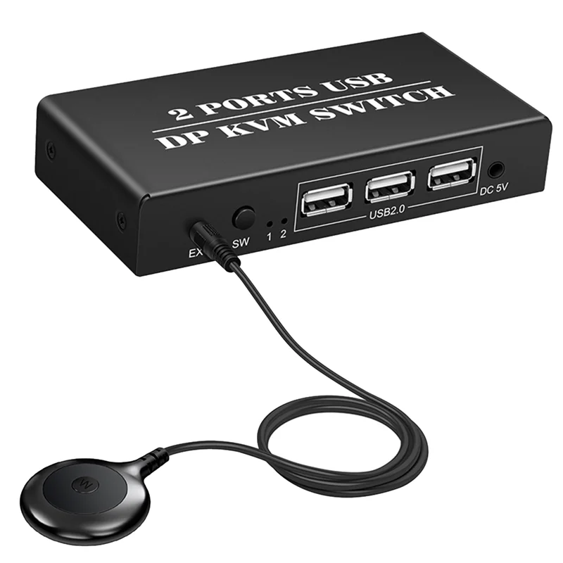 DP KVM Switch 2 Port 8K@30Hz Displayport1.2 Switch 2 in 1 Out with 3 USB2.0 Port for 2 PC Laptop Share Keyboard Mouse