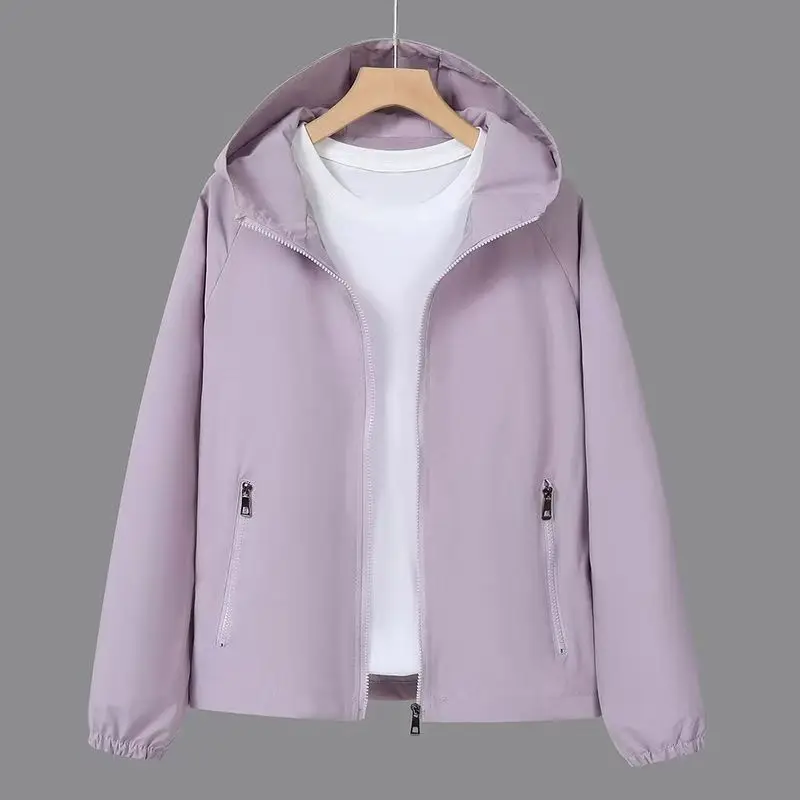 

2025 Spring and Autumn Jacket for Women Thin New Casual Household Solid Color Hooded Loose Large Top