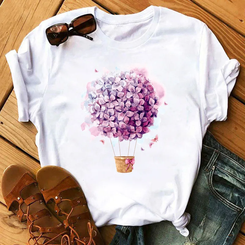 Summer Women's Top Flower Hot Air Balloon Base Shirt Simple Trend T-shirt Aesthetic  Vintage  Harajuku  Graphic T Shirts