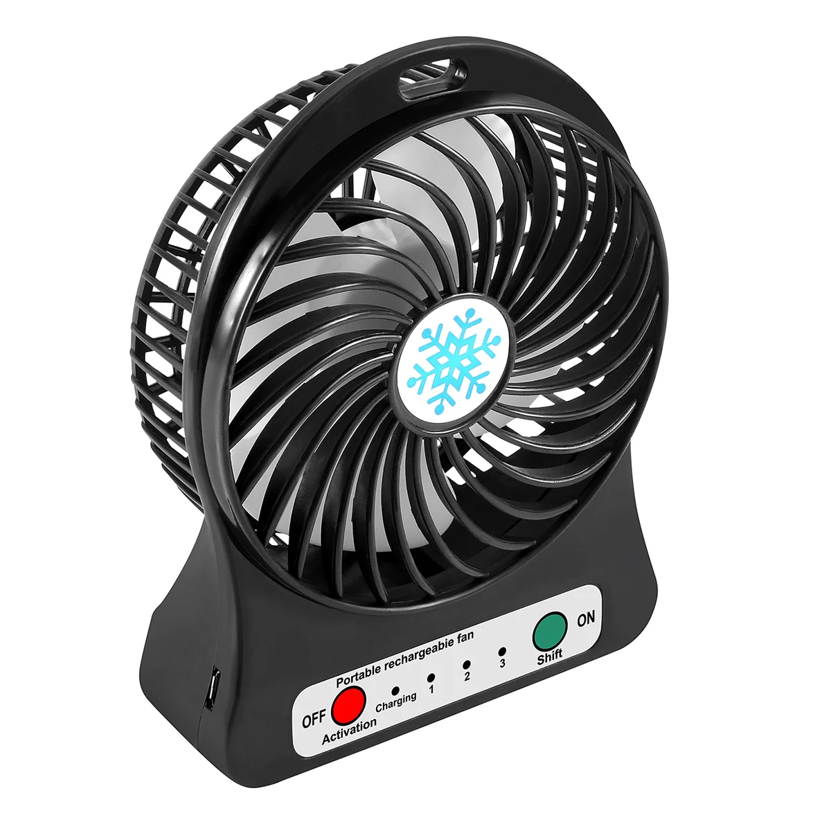 Mini ventilador portátil recargable, Enfriador de aire de escritorio, USB, negro