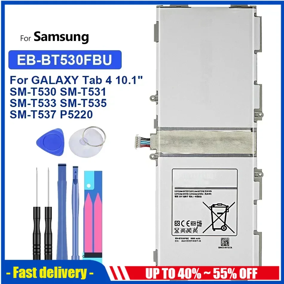 

Tablet Battery for Samsung Galaxy Tab 4, 10.1 ", SM-T530, SM-T531, SM-T533, SM-T535, SM-T537, P5220, EB-BT530FBC, EB-BT530FBE