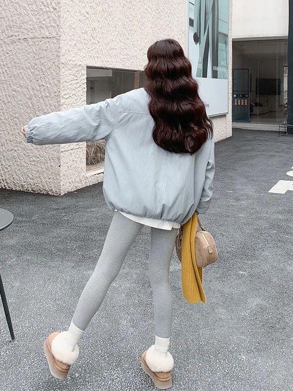 블루 슈퍼 뷰티풀 워크웨어 파카 슬레 오르트 티엔드 여성용 다운 재킷 화이트 듀 페더 웜 스트레이트 컷 PU 가죽