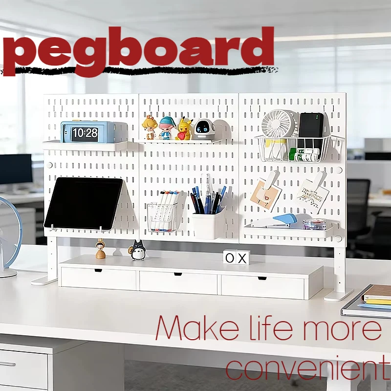 PP Plastic Desktop Pegboard Set Clamp & Stand Mount Hole Panel with Accessories Office&Study Tabletop Stationery Storage Display