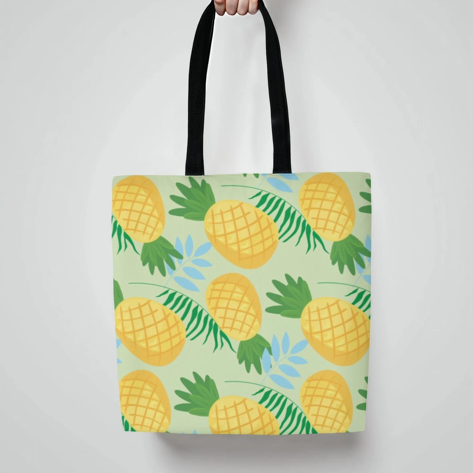 Korean Tropical Trend Canvas Tote Women Bag Light Green Pineapple Print Fashion Reusable Handbag Perfect for Daily Commute