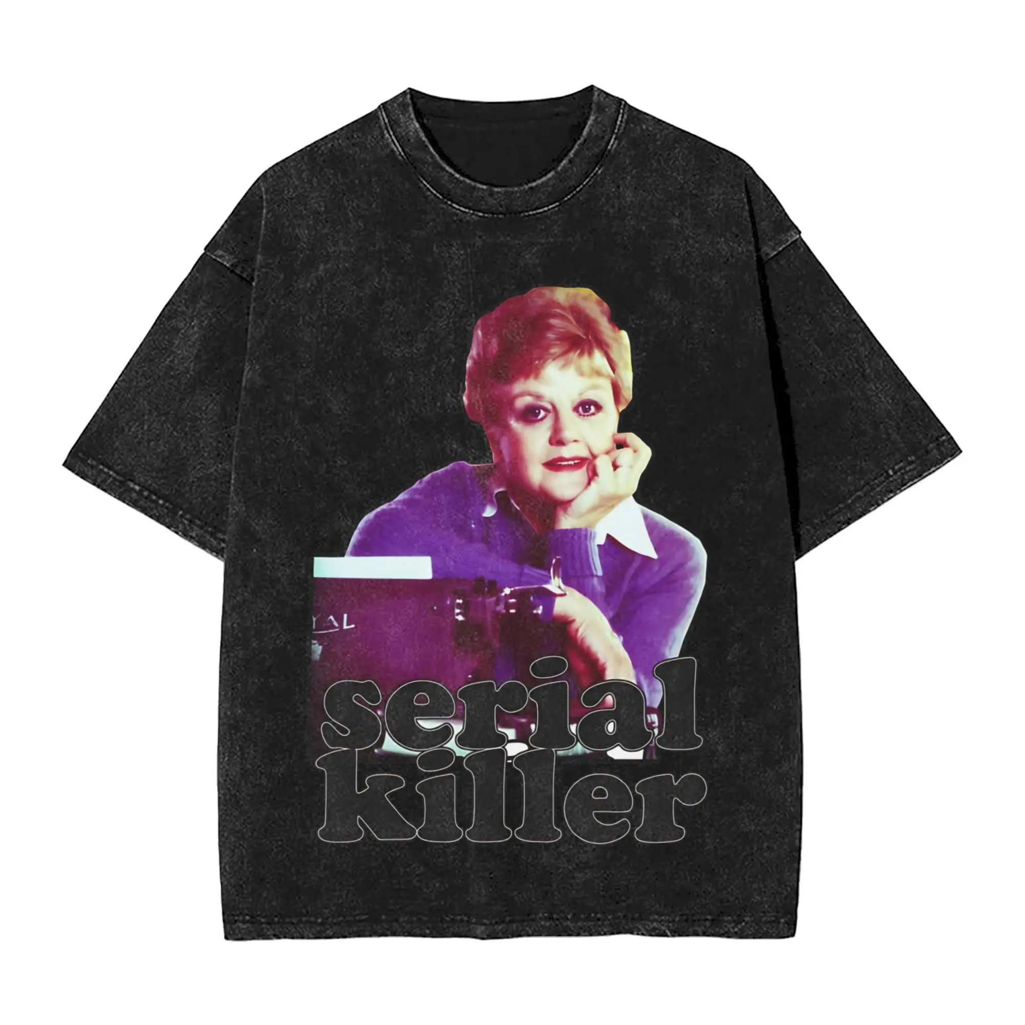 

Washed T Shirt Jessica Fletcher Serial Killer T-Shirts Murder She Wrote Streetwear 100% Cotton Summer Tops Tees Men Women