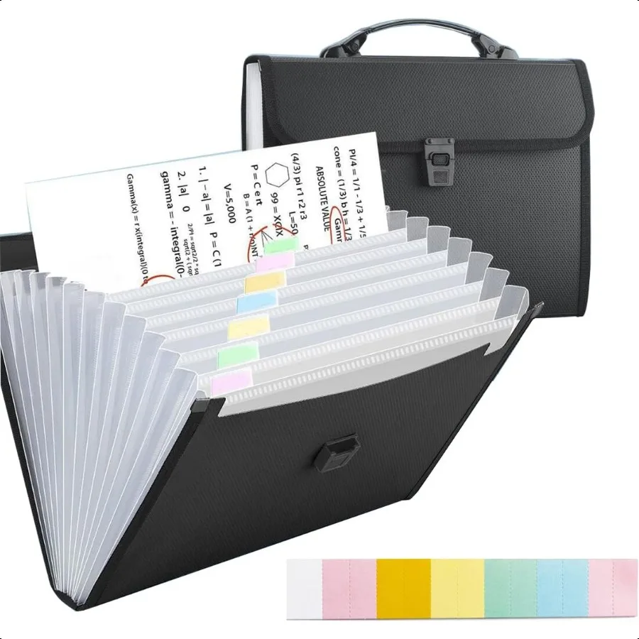 Organizzatore di file per fisarmonica formato lettera A4 a 12 tasche con manico Cartella di file espandibile Organizzatore di carta portatile Plasti espandibile