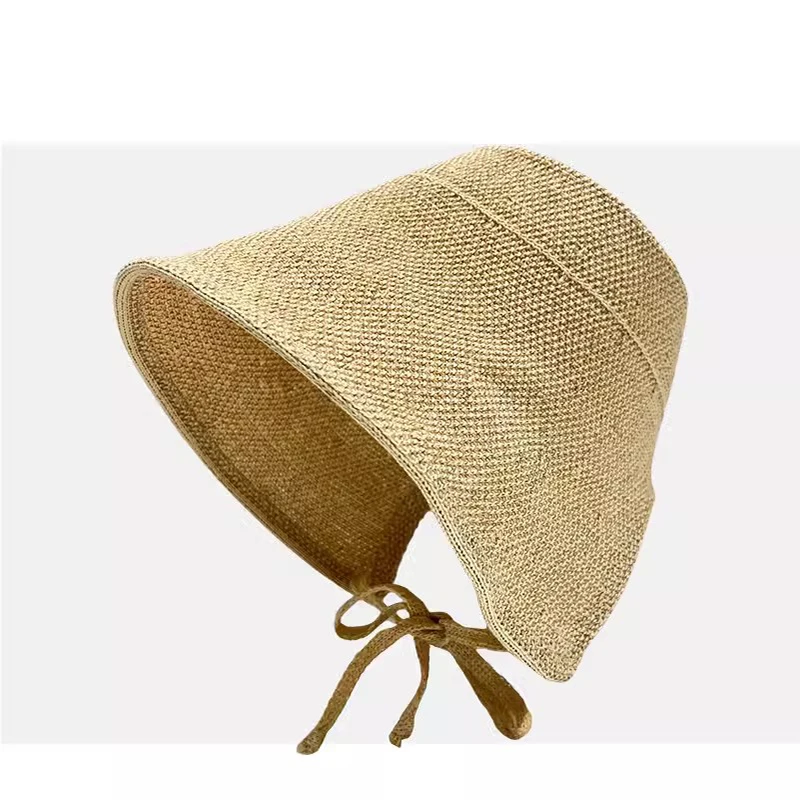 Linen Grass Woven Sun Hat for Women Spring Summer 2024 Lace Up Korean Big Brim Bucket Hat Outdoor Sunscreen Fisherman Cap Panama