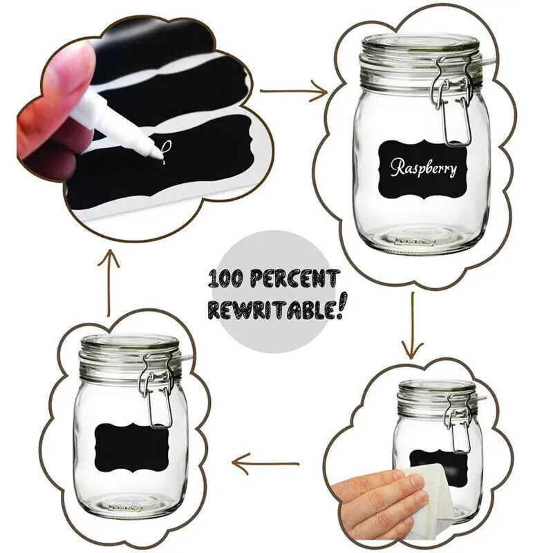 40 Jar Labels Stickers Black Labels Chalk Pen Kitchen Pantry Spice Herb