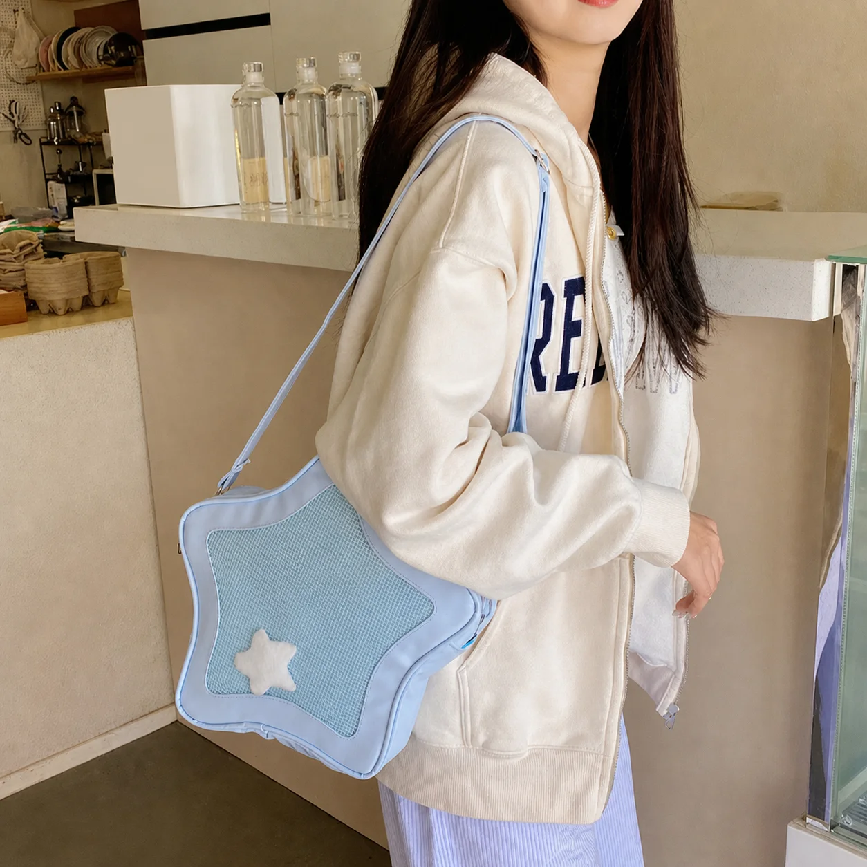 Star Shaped Ita Bag Transparent Pu Leather Backpack Transparent Window Bag Easy To Clean Multi-Way Student Bag For Daily Commute