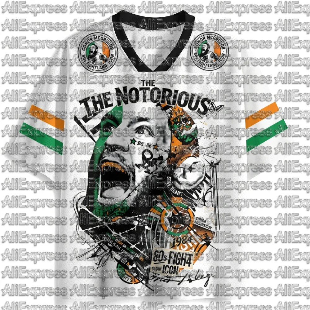 Conor McGregor's Infamous 88 Mesh V-neck T-shirt with Irish Flag Print, Unisex Boxing Street Sports Top