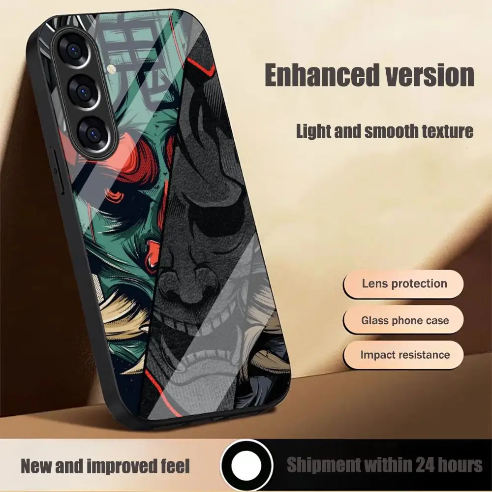Japanese mask graffiti TPU HD glass phone case for Samsung Galaxy S26 S25 S24 S23 S22 S21FE,Ultra,Plus Scratch Dropresistant