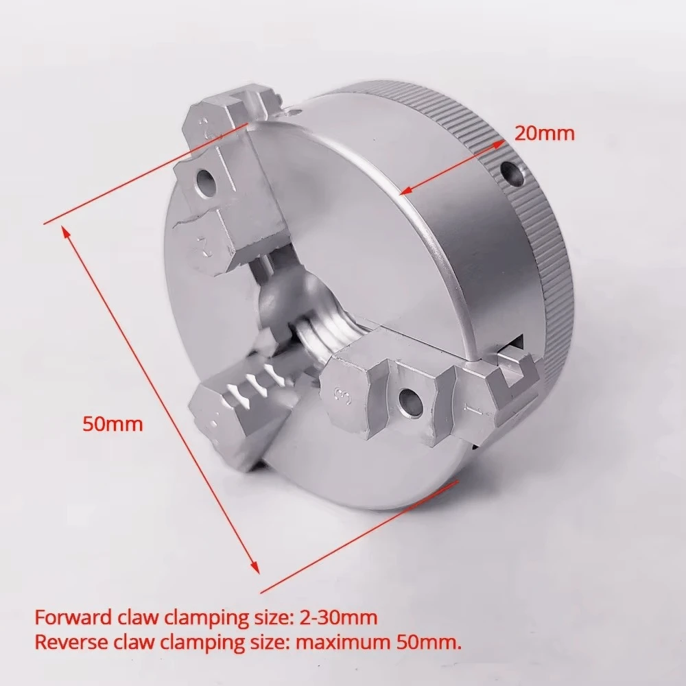 AQ-50mm Mini Three Jaw Chuck for Lathe Bench GrinderElectric Drill Aluminum Alloy Self Centering Woodworking Turning Chuck 3