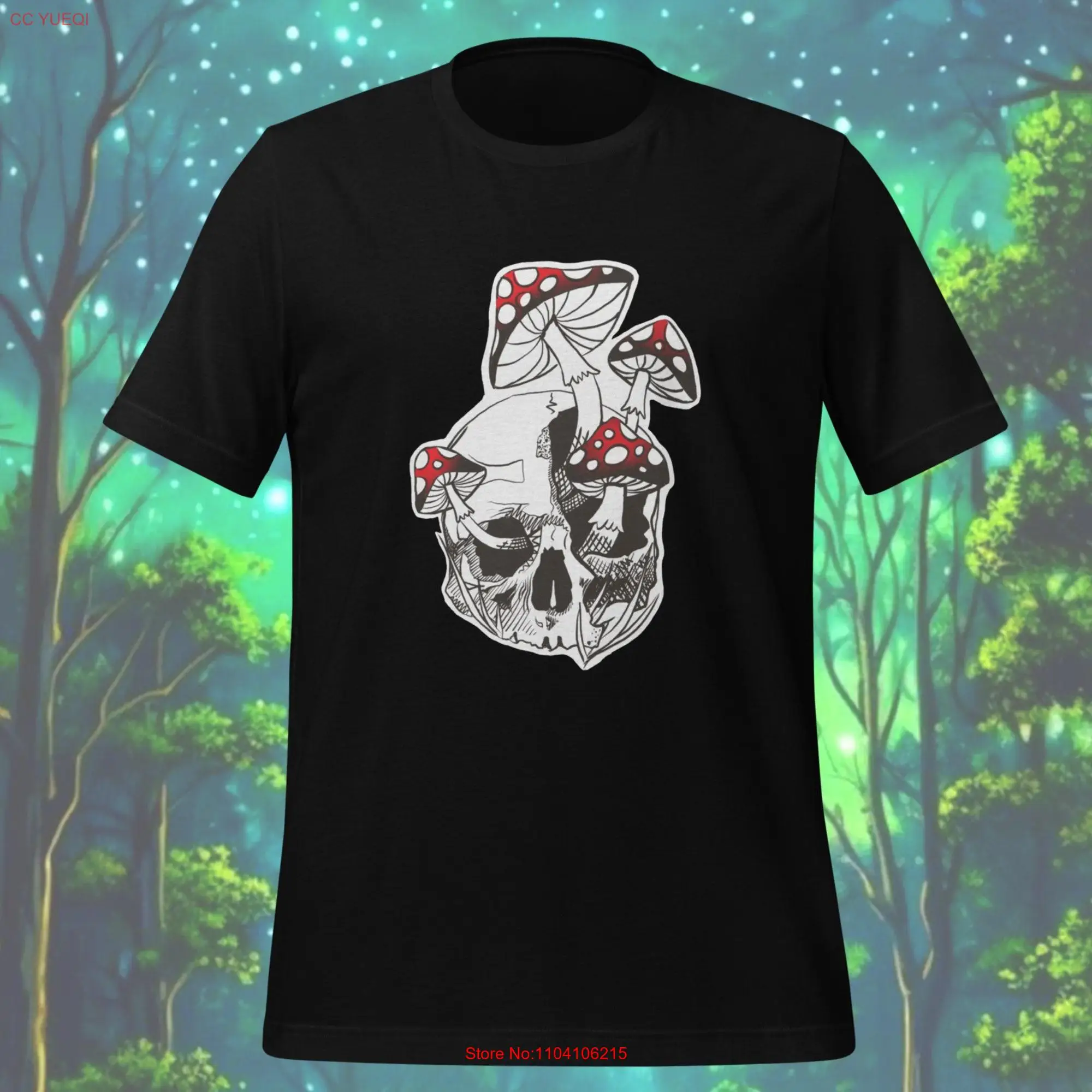 Skull shirt Mushroom Pagan yule Fly agaric Amanita muscaria Tattoo style present Toadstool long or short sleeves