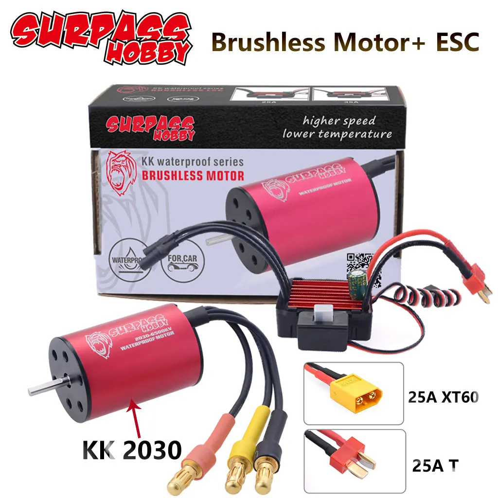 

SURPASS HOBBY KK Водонепроницаемый комбинированный бесщеточный двигатель 2030 25A ESC T/XT60 для 1/18 1/20 1/24 Wltoys Traxxas RC Car Off-Road Truck