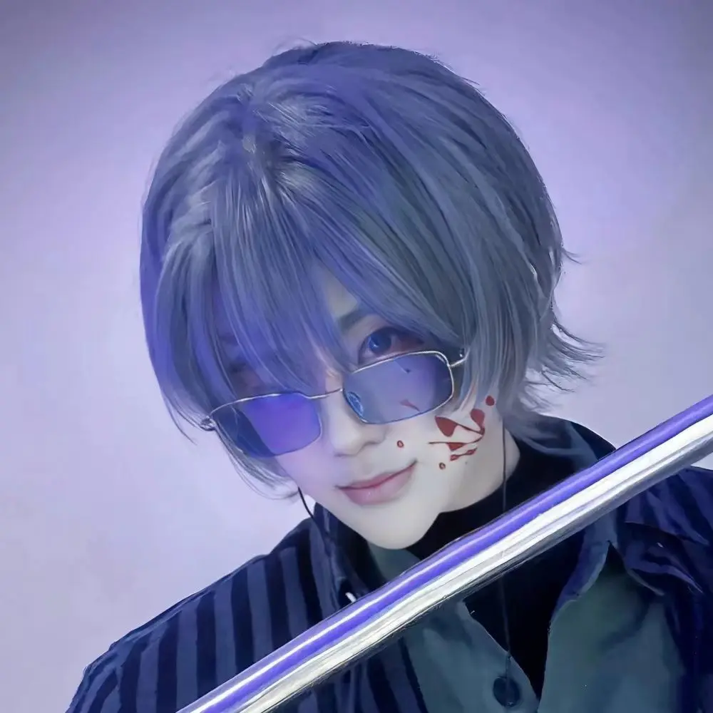 Peluca corta y recta estilo samurái, casco de pelo con cola de lobo para Liu Qingcheng, peluca de Base Universal para Cosplay