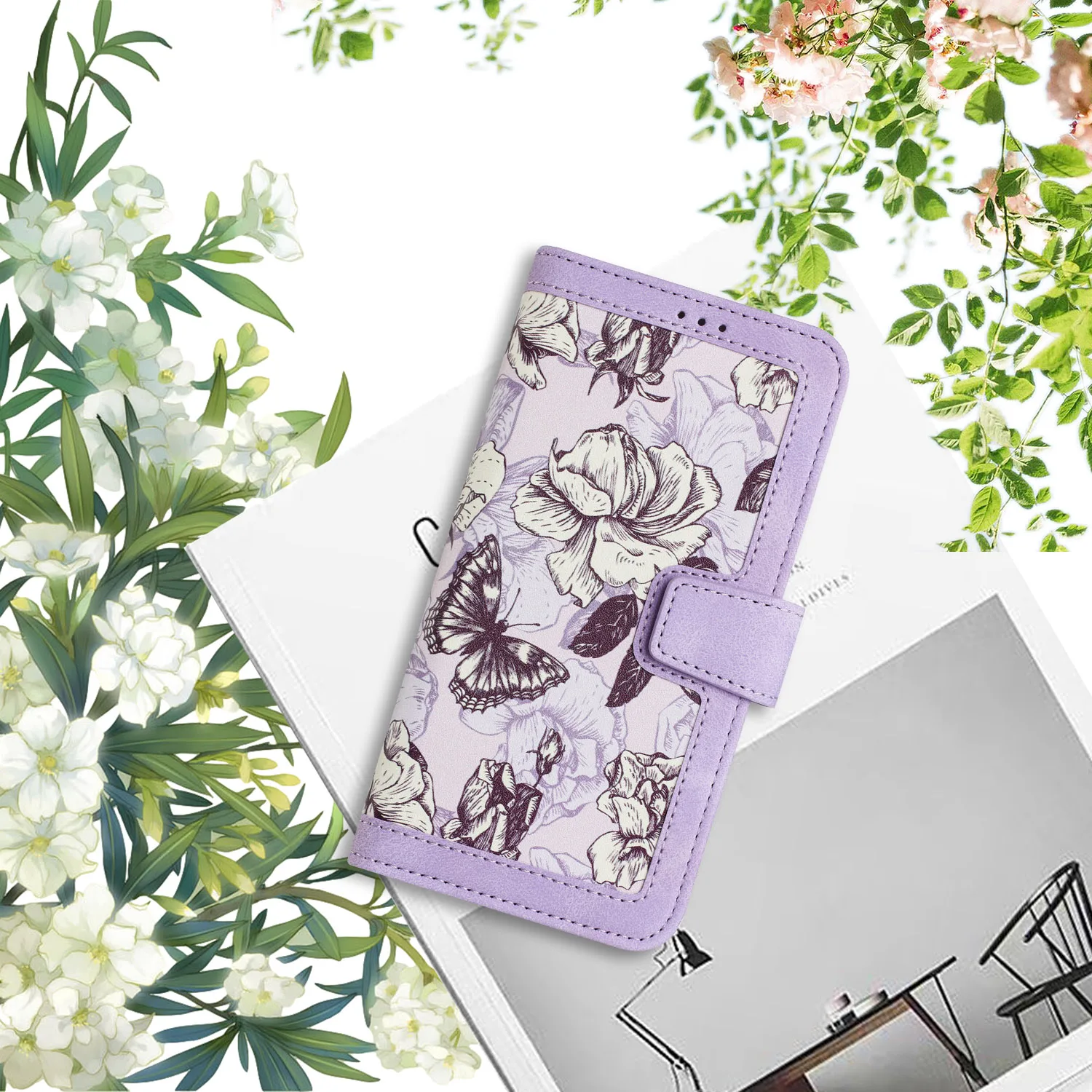 Malerei Kunst Blume Leder Telefon Brieftasche Fall Buch Für Samsung Galaxy S25 S24 S23 S22 S21 S20 FE A06 A16 A26 A36 A56 Flip-Cover – Detail 2
