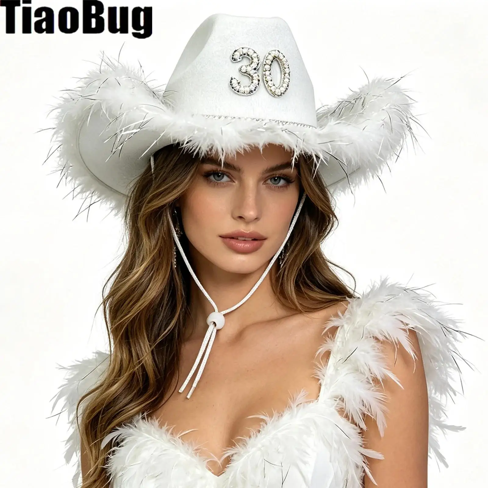 

30th Birthday Cowboy Hat Outfit Gifts Faux Pearls Decor Headgear for Women Cowgirl Hats Decorations for Party