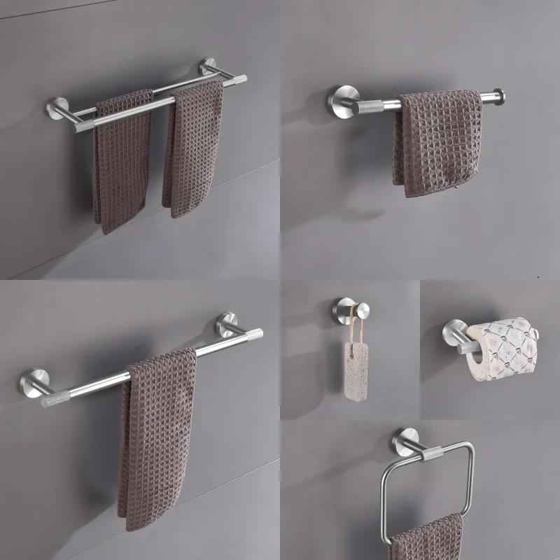 

Brushed Nickel Towel Rack Towel Bar Ring Hardware Set Robe Coat Hook Toilet Tissue Paper Holder Bathroom Accessories Kit