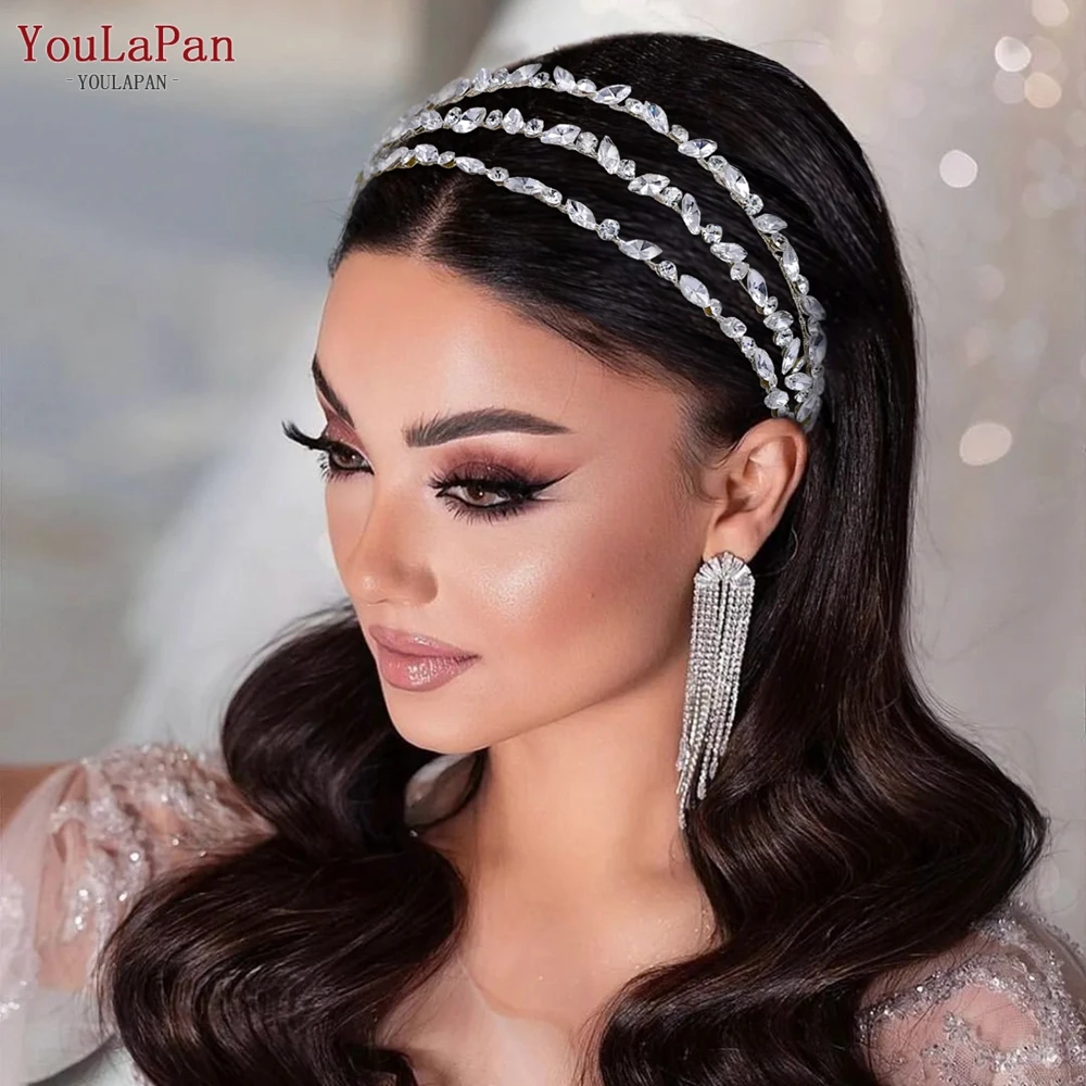 YouLaPan Sparkling Women Hair Hoop Three Layer Full Rhinestone Headband Elegant Wide Headwear Girl Daily Hair Accessories HP579